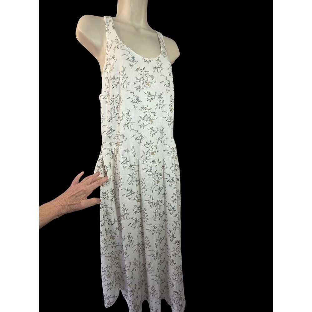 Linen Blnd Floral Midi Dress Sz S Racerback White Botanical NEW Universal Thread - Picture 3 of 9